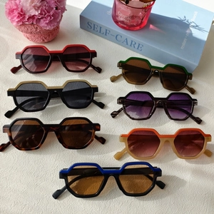 Polygon Sunglasses Resin Frame UV400 Protection Two Tone Geometric Vintage Eyewear For Men Women Street Style Fashion