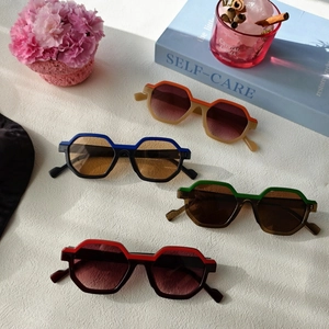 Octagonal geometric sunglasses for men and women with colorful contrast frames and dark lenses