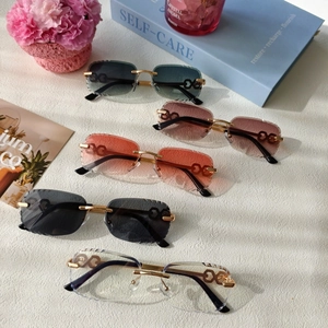 Fashion Rimless Gradient Sunglasses Women Men Metal Frame UV400 Protection Chic Cut Edge Lenses Sun Glasses For Driving Travel
