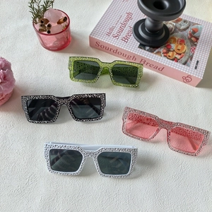 Lunettes de soleil carrées à strass pour hommes et femmes en quatre couleurs vives