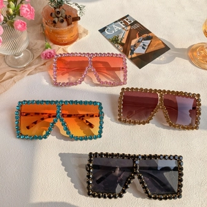 Oversized square rhinestone sunglasses with gradient lenses in various trendy colors