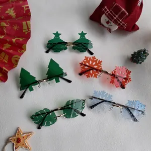 Lunettes De Soleil De Fête Fantaisie Sans Monture Lentille En Résine Pont Métallique Arbre De Noël Flocon De Neige