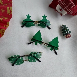 Lot de 3 lunettes de fête fantaisie en forme de feuille et d'arbre de Noël pour festivités