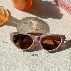 Retro cat-eye sunglasses with pink matte frame and dark lenses for men and women