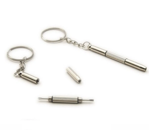 Macro view of multi-functional mini keychain screwdriver with flat and cross head
