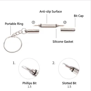 Portable 3-in-1 keychain screwdriver with Phillips and Slotted heads and non-slip handle