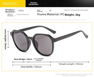 Detailed size specifications for vintage oversized sunglasses with AC lenses and PC frame