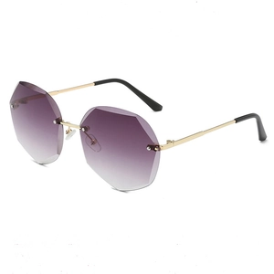 Octagonal rimless oversized gradient sunglasses for women with slim gold metal temples