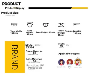 Size chart for oversized sunglasses showing dimensions of frame, lens, bridge, and temples
