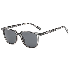 Stylish square frame sunglasses with black striped patterns and dark grey lenses