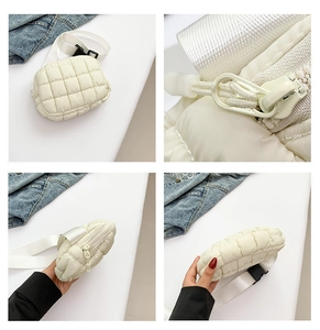 Fashion quilted puffer crossbody bag, versatile small shoulder waist bag for women.