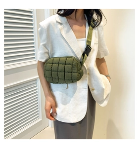 Stylish quilted crossbody bag for women, trendy puffy nylon chest bag, versatile mini waist purse.