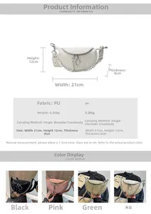 Detailed size specs 21x12x8cm and four color options for the stylish PU leather chest bag