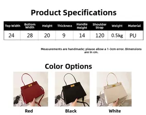 Tableau des tailles et dimensions du sac à main de mariée Kelly rouge en cuir PU