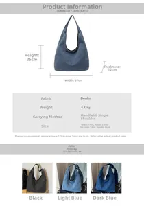 Tableau des tailles et couleurs pour le sac fourre-tout en denim pesant 0,43 kg
