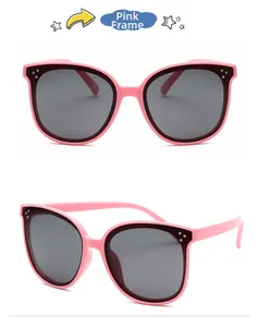 Détails des lunettes de soleil roses en silicone pour enfants avec verres polarisés