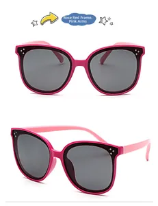Détails des lunettes de soleil en silicone rose et rose avec verres polarisés enfant