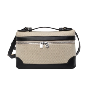 Petit sac carré en toile rétro avec garniture en cuir noir et double fermeture éclair
