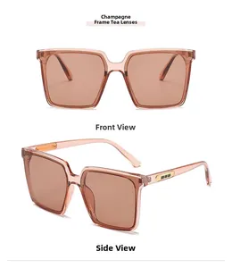 Detailansicht der quadratischen Übergroße Sonnenbrille in Champagner mit braunen Gläsern