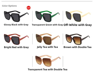 Grid display of oversized square sunglasses showing seven assorted frame and lens colors