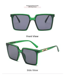 Vorder- und Seitenansicht der eckigen Oversize-Sonnenbrille mit grünem Rahmen