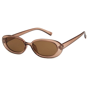 Fashionable translucent brown oval sunglasses with resin frames and matching lenses