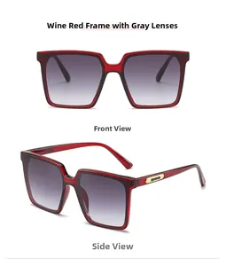 Detailansicht der quadratischen Oversize-Sonnenbrille in Weinrot mit Verlaufsgläsern