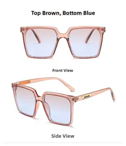Details quadratischer Übergroße Sonnenbrille mit blau-braunem Verlauf und Goldverzierungen