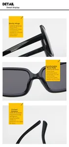 Detail view of large square black sunglasses featuring sturdy hinges and ergonomic nose pads