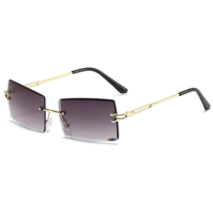 Chic rimless rectangular sunglasses with gold metal frame and purple gradient lenses