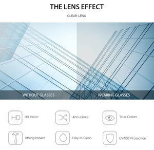Detail of UV400 lens effects showing HD vision and anti-glare for butterfly sunglasses