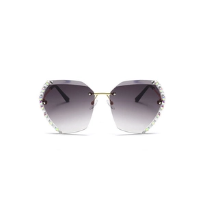 Women Rimless Sunglasses Rhinestone Trim Gradient Lens UV400 Metal Bridge Butterfly Oversized Fashion Luxury Eyewear