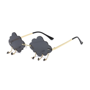 Cloud Shaped Rimless Sunglasses With Raindrop Pendants Metal Frame UV400 Protection Fashion Party Eyewear For Women