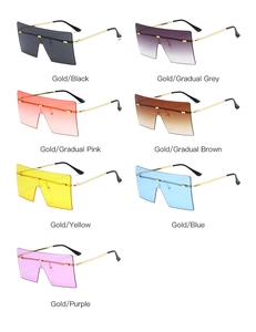 Collection of oversized rimless square sunglasses in seven assorted gradient colors