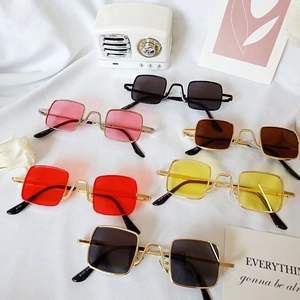 Lunettes de soleil carrées vintage en métal pour enfants et adultes avec verres UV400 colorés