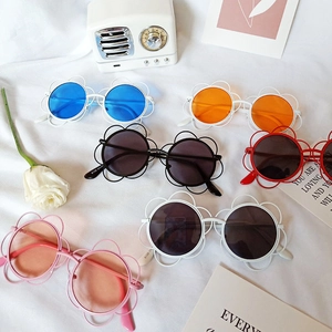 Floral sunflower kids sunglasses with UV400 protection in multiple colors set