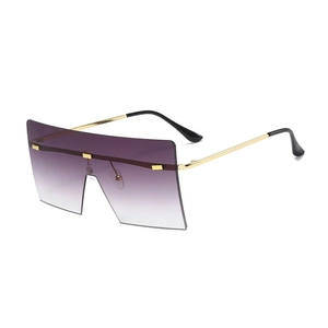 Stylish oversized rimless square sunglasses with purple gradient lenses and gold arms