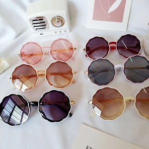 Kids vintage round sunglasses with wavy flower frames in six assorted sweet colors