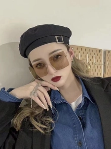 Retro oversized square sunglasses with brown gradient lenses and black half-frame design