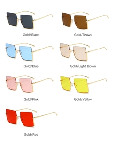 Multiple color options for retro oversized square sunglasses with gold metal frames