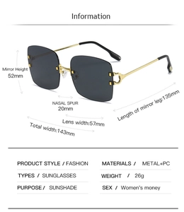 Detailed size chart and dimensions of retro square frame sunglasses with gold temples