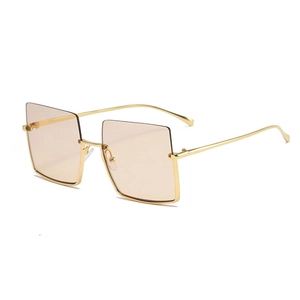 Retro oversized square sunglasses for women with gold metal frame and brown lenses