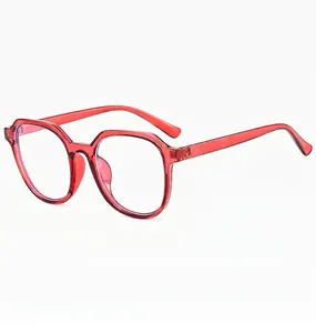 Klassieke rood transparante ronde bril met anti-blauw licht lenzen voor dames en heren