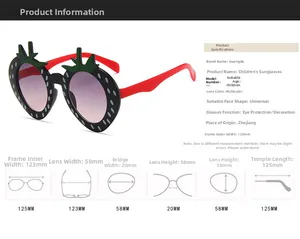 Detaillierte Größentabelle und Maße der süßen Erdbeer-Sonnenbrille für Kinder