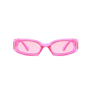 Retro rectangle sunglasses in candy pink transparent finish with wide frame design
