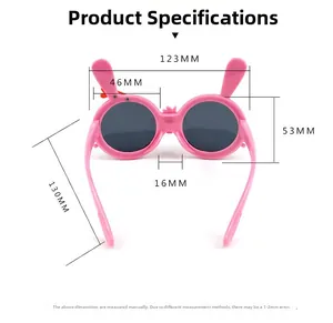 Detailed size parameters of pink bunny ear silicone polarized sunglasses for kids