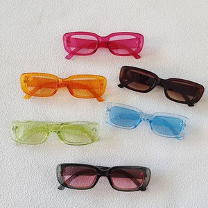Retro rectangle small frame sunglasses for women in six vibrant Y2K candy colors