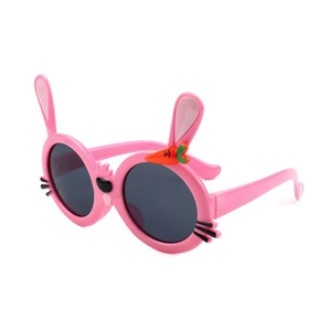 Pink cartoon bunny polarized sunglasses for kids with cute rabbit ears and carrot detail