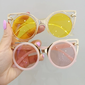Kids Sunglasses Metal Cat Eye Frame UV400 Round Lens With Bow Knot Decor Fashionable Eyewear For Girls Children