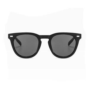 Classic black full-rim sunglasses with silver rivet accents and dark lenses